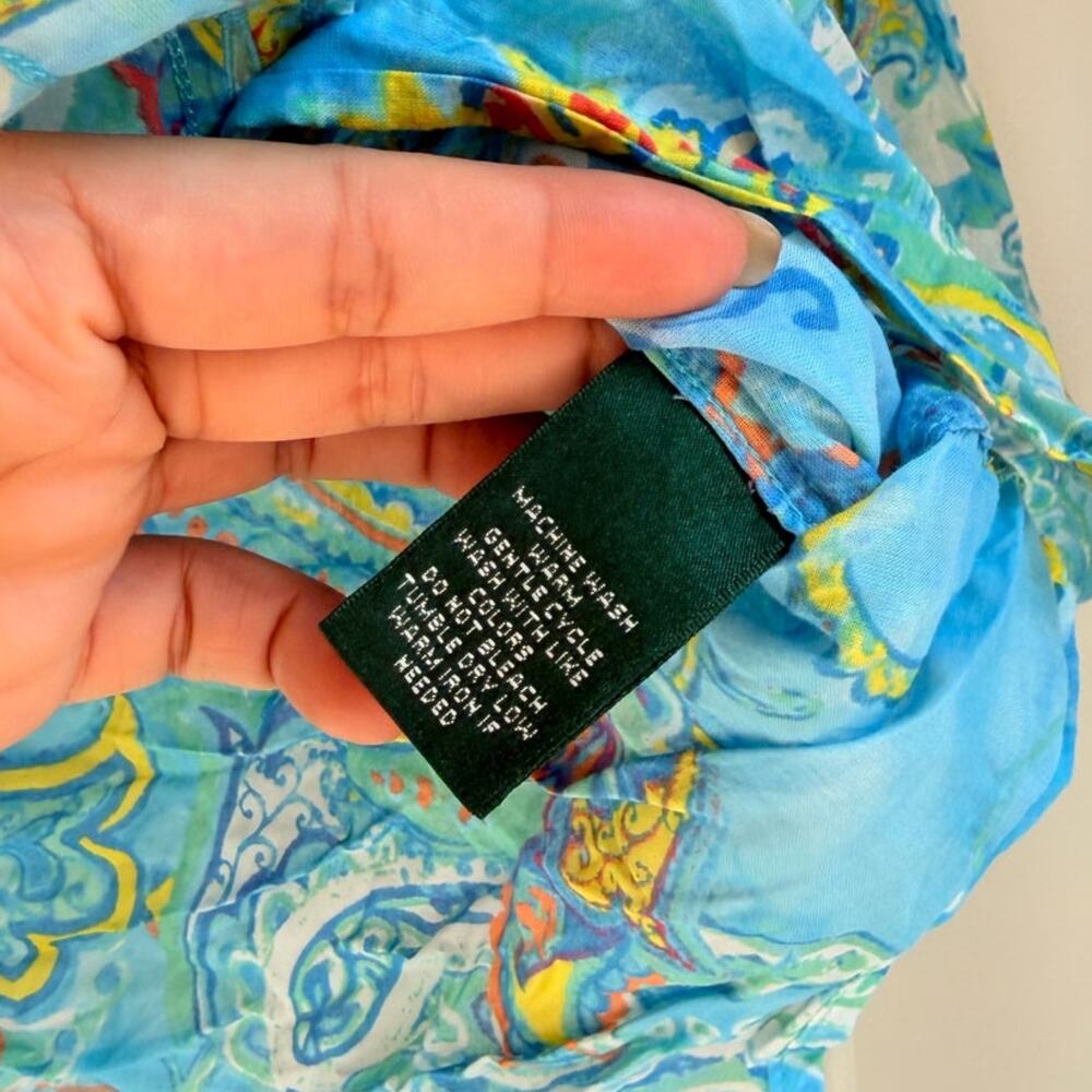 Ralph Lauren‎ Blue Green Paisley Super Lightweight Cotton Blouse Shirt Top - Picture 5 of 6
